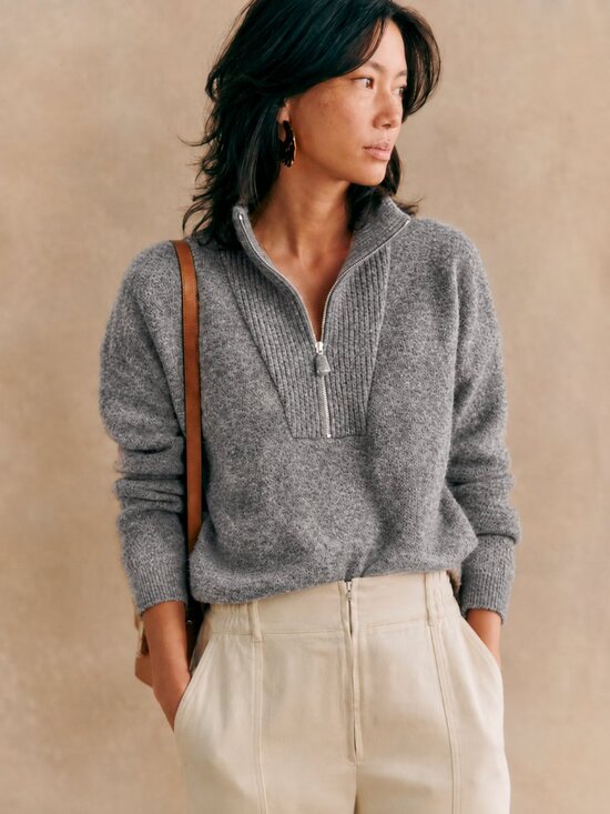 Sezane Sweaters - Sézane Tobias Jumper Grey Mohair Merino Wool Half Zip Sweater M